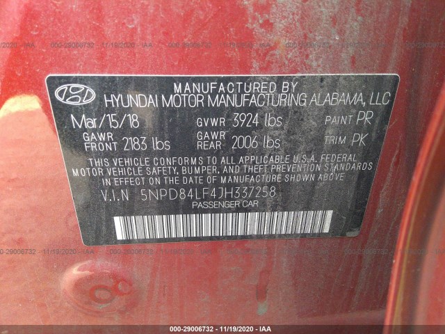 Photo 8 VIN: 5NPD84LF4JH337258 - HYUNDAI ELANTRA 