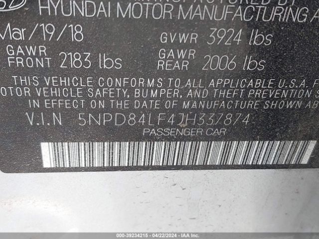 Photo 8 VIN: 5NPD84LF4JH337874 - HYUNDAI ELANTRA 