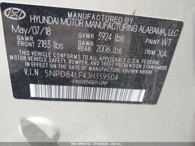 Photo 8 VIN: 5NPD84LF4JH359504 - HYUNDAI ELANTRA 