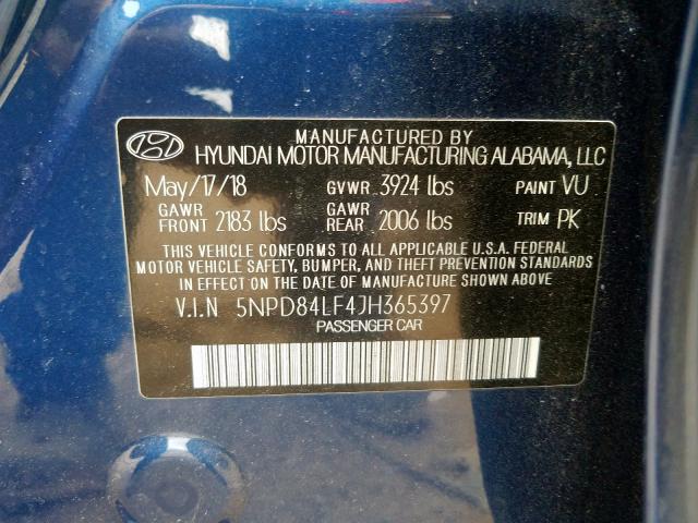 Photo 9 VIN: 5NPD84LF4JH365397 - HYUNDAI ELANTRA SE 