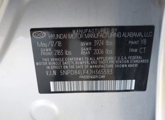 Photo 8 VIN: 5NPD84LF4JH365593 - HYUNDAI ELANTRA 