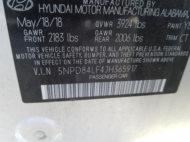 Photo 9 VIN: 5NPD84LF4JH365917 - HYUNDAI ELANTRA SE 