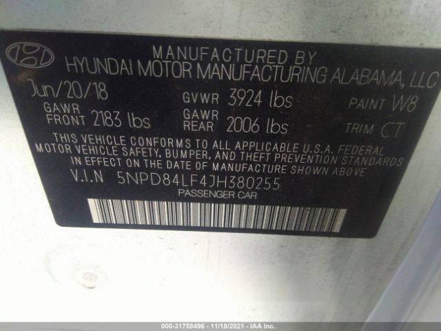 Photo 8 VIN: 5NPD84LF4JH380255 - HYUNDAI ELANTRA 