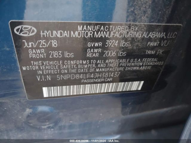 Photo 8 VIN: 5NPD84LF4JH381437 - HYUNDAI ELANTRA 