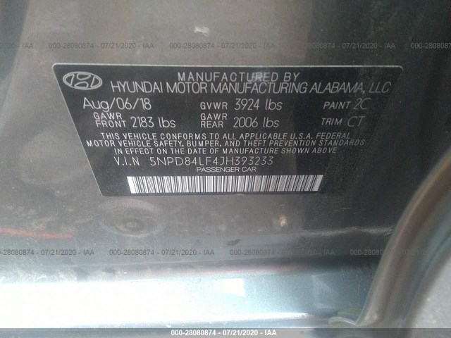 Photo 8 VIN: 5NPD84LF4JH393233 - HYUNDAI ELANTRA 