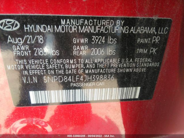 Photo 8 VIN: 5NPD84LF4JH398836 - HYUNDAI ELANTRA 