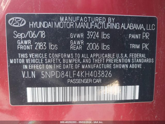 Photo 8 VIN: 5NPD84LF4KH403826 - HYUNDAI ELANTRA 