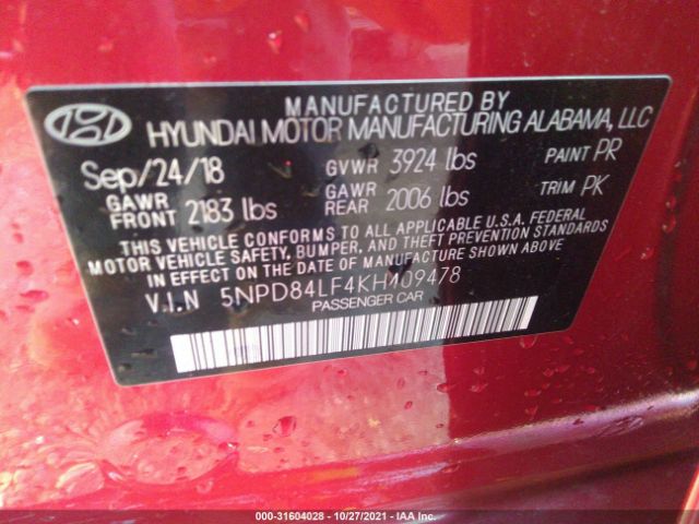 Photo 8 VIN: 5NPD84LF4KH409478 - HYUNDAI ELANTRA 