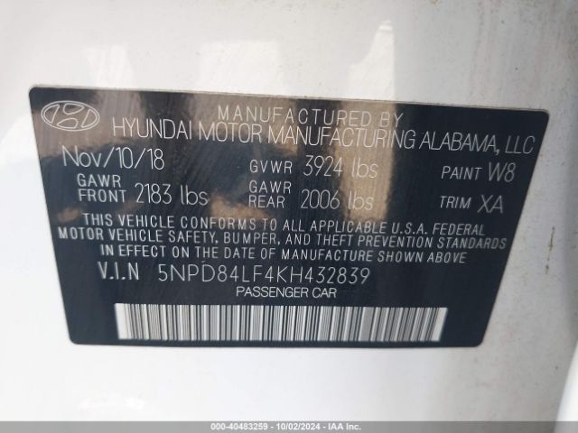 Photo 8 VIN: 5NPD84LF4KH432839 - HYUNDAI ELANTRA 