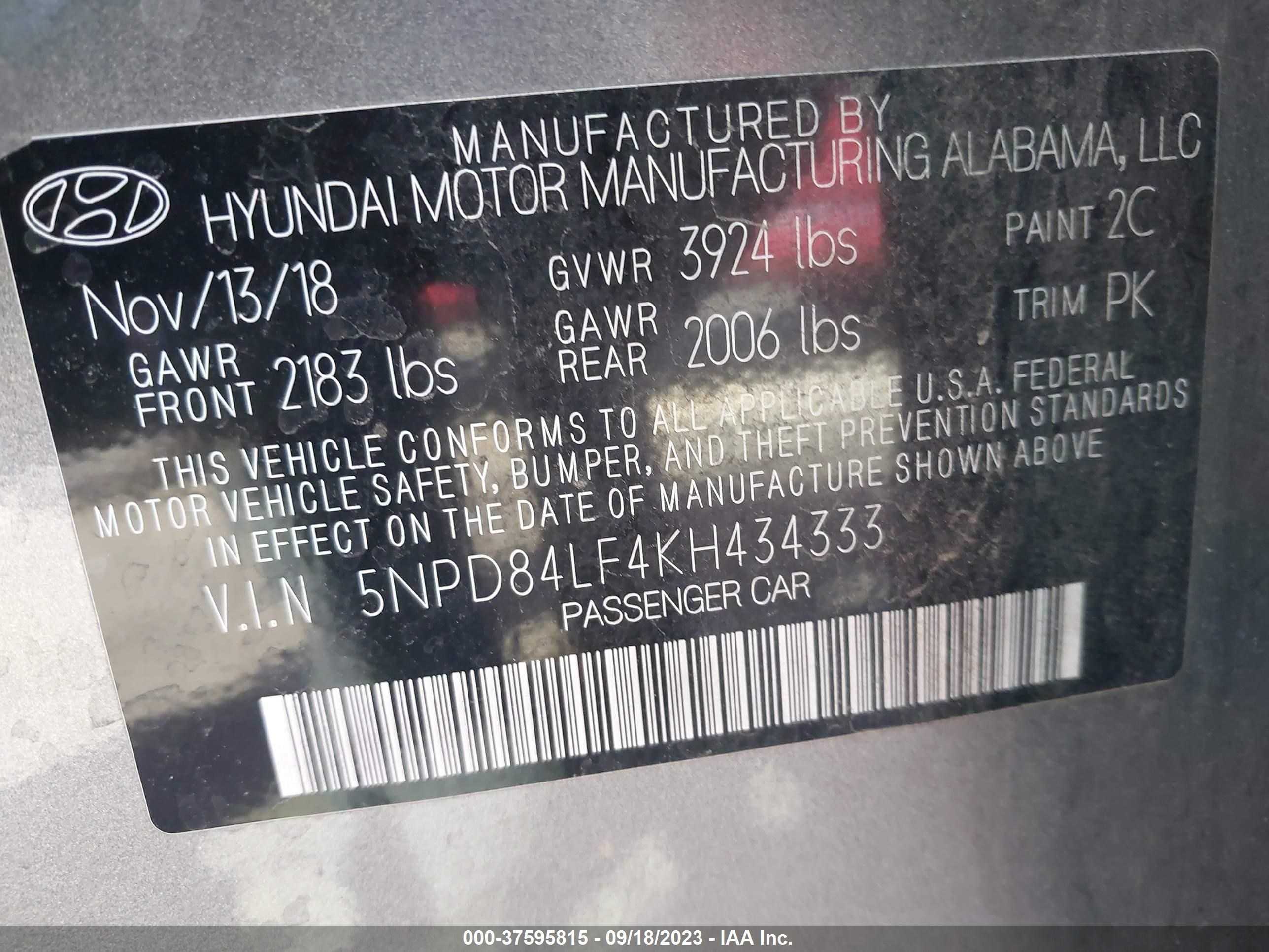 Photo 8 VIN: 5NPD84LF4KH434333 - HYUNDAI ELANTRA 