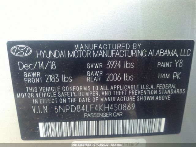 Photo 8 VIN: 5NPD84LF4KH450869 - HYUNDAI ELANTRA 