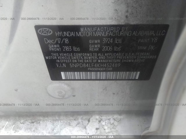 Photo 8 VIN: 5NPD84LF4KH452489 - HYUNDAI ELANTRA 