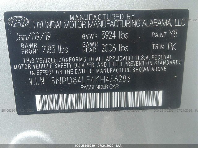 Photo 8 VIN: 5NPD84LF4KH456283 - HYUNDAI ELANTRA 