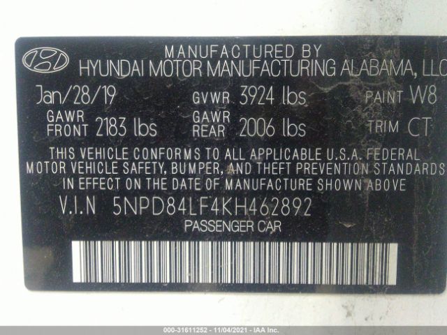 Photo 8 VIN: 5NPD84LF4KH462892 - HYUNDAI ELANTRA 