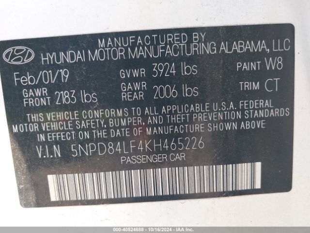 Photo 8 VIN: 5NPD84LF4KH465226 - HYUNDAI ELANTRA 