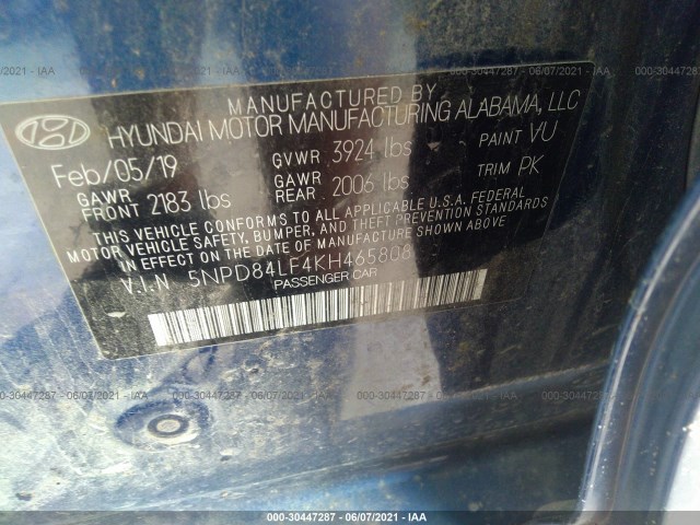 Photo 8 VIN: 5NPD84LF4KH465808 - HYUNDAI ELANTRA 