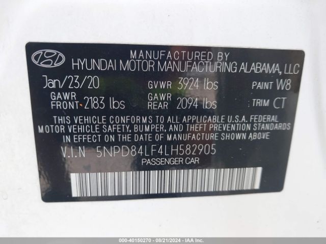 Photo 8 VIN: 5NPD84LF4LH582905 - HYUNDAI ELANTRA 