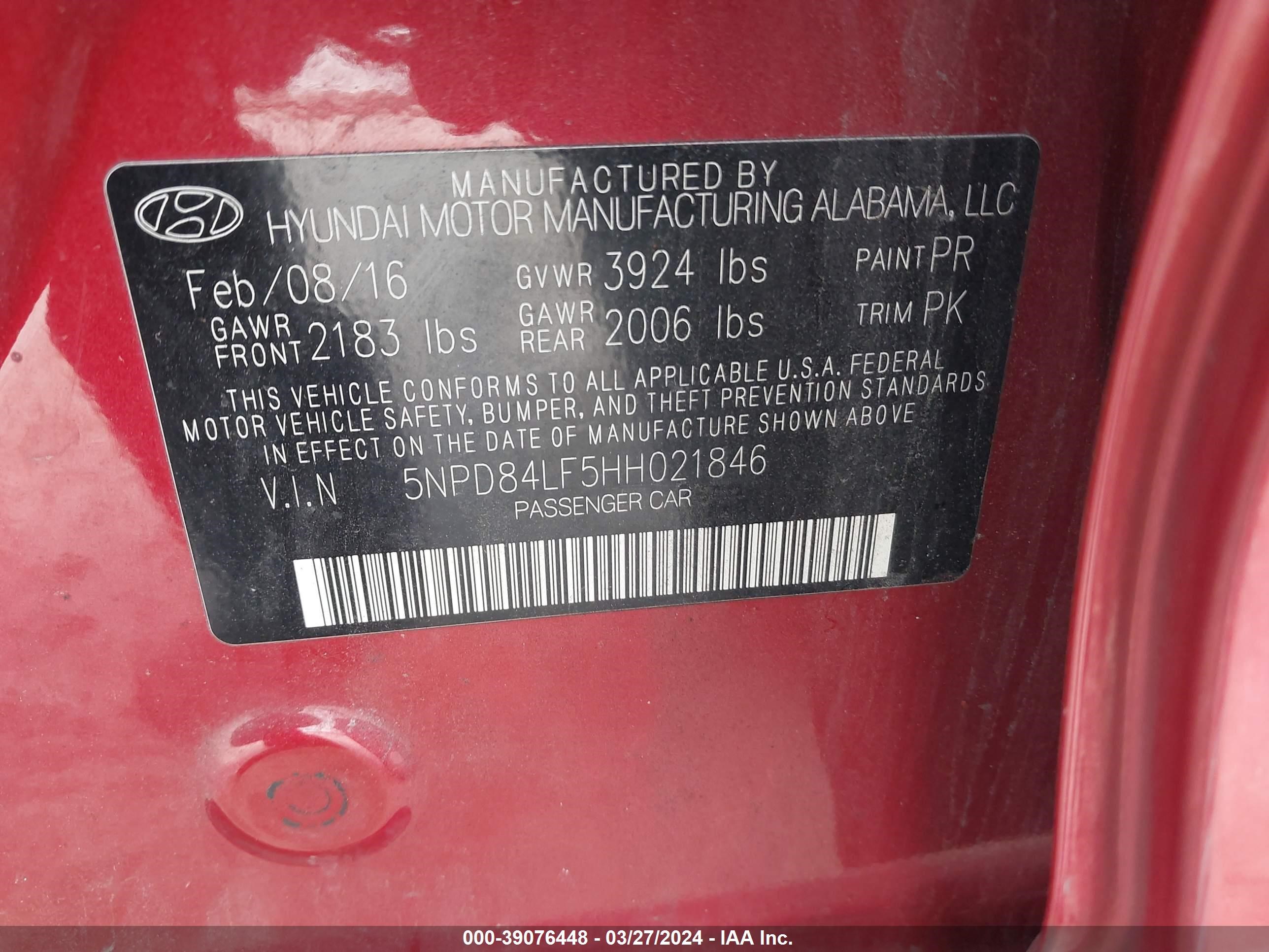 Photo 8 VIN: 5NPD84LF5HH021846 - HYUNDAI ELANTRA 