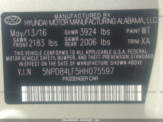 Photo 8 VIN: 5NPD84LF5HH075597 - HYUNDAI ELANTRA 