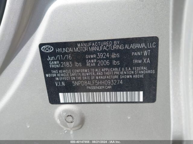 Photo 8 VIN: 5NPD84LF5HH093274 - HYUNDAI ELANTRA 