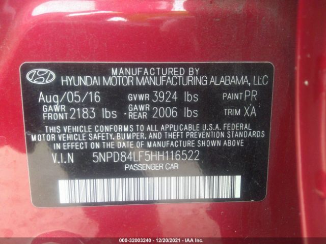 Photo 8 VIN: 5NPD84LF5HH116522 - HYUNDAI ELANTRA 