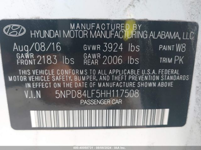 Photo 8 VIN: 5NPD84LF5HH117508 - HYUNDAI ELANTRA 