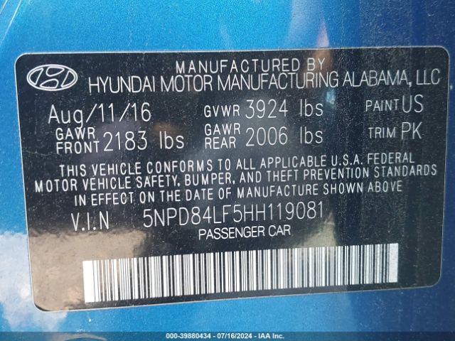 Photo 8 VIN: 5NPD84LF5HH119081 - HYUNDAI ELANTRA 