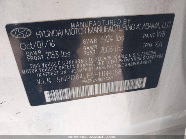 Photo 8 VIN: 5NPD84LF5HH144188 - HYUNDAI ELANTRA 