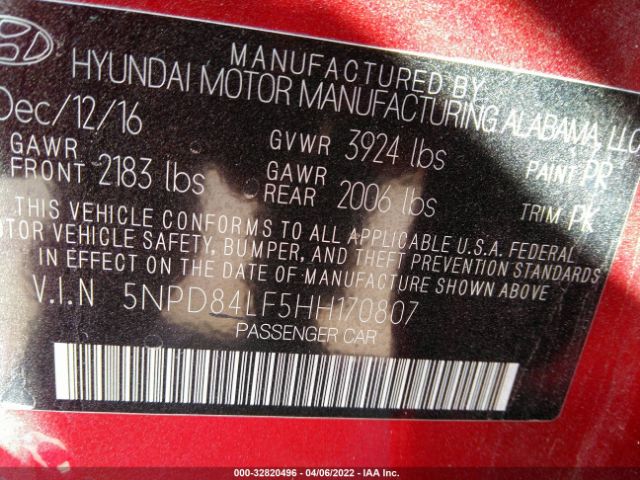 Photo 8 VIN: 5NPD84LF5HH170807 - HYUNDAI ELANTRA 