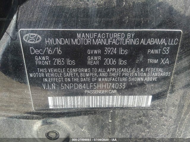 Photo 8 VIN: 5NPD84LF5HH174033 - HYUNDAI ELANTRA 