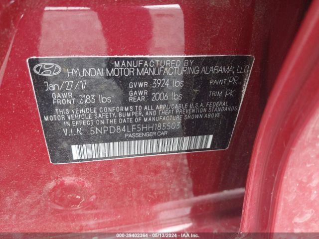 Photo 8 VIN: 5NPD84LF5HH185503 - HYUNDAI ELANTRA 