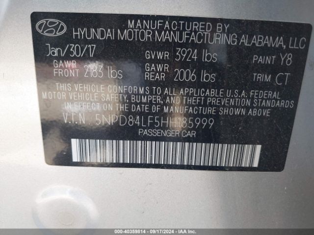 Photo 8 VIN: 5NPD84LF5HH185999 - HYUNDAI ELANTRA 