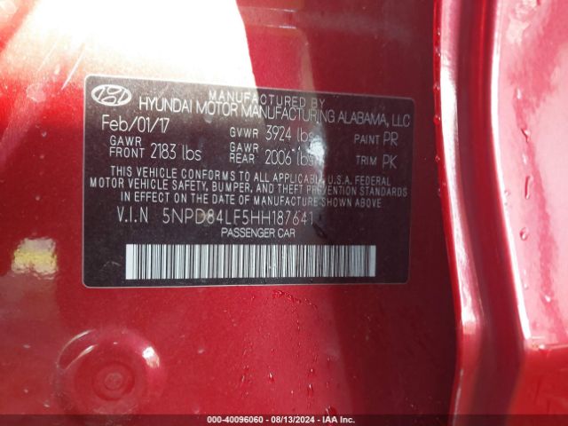 Photo 8 VIN: 5NPD84LF5HH187641 - HYUNDAI ELANTRA 