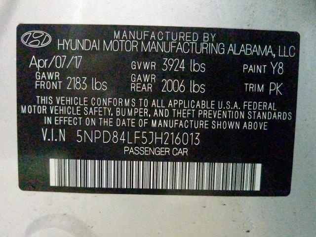 Photo 9 VIN: 5NPD84LF5JH216013 - HYUNDAI ELANTRA SE 