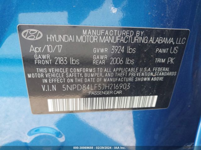 Photo 8 VIN: 5NPD84LF5JH216903 - HYUNDAI ELANTRA 