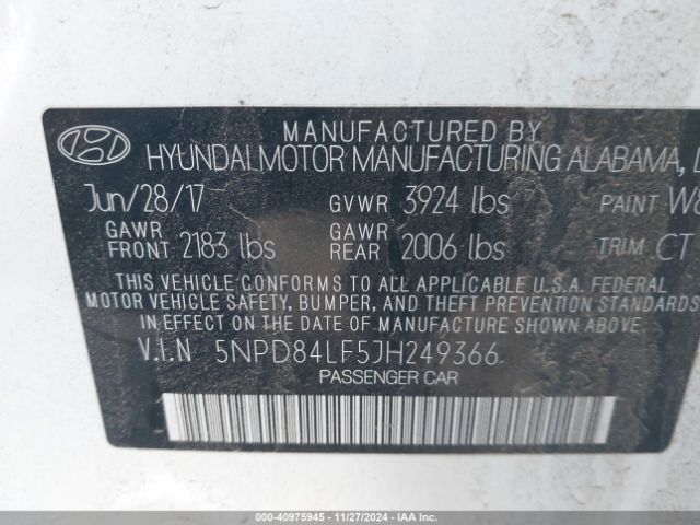 Photo 8 VIN: 5NPD84LF5JH249366 - HYUNDAI ELANTRA 