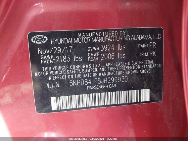 Photo 8 VIN: 5NPD84LF5JH299930 - HYUNDAI ELANTRA 