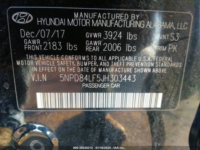 Photo 8 VIN: 5NPD84LF5JH303443 - HYUNDAI ELANTRA 