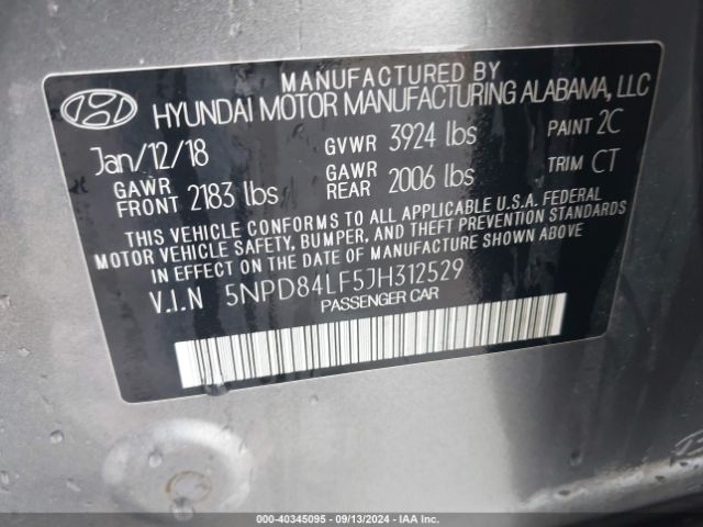 Photo 8 VIN: 5NPD84LF5JH312529 - HYUNDAI ELANTRA 