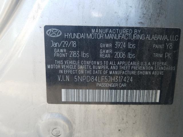 Photo 9 VIN: 5NPD84LF5JH317424 - HYUNDAI ELANTRA SE 