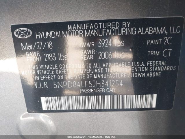 Photo 8 VIN: 5NPD84LF5JH341254 - HYUNDAI ELANTRA 