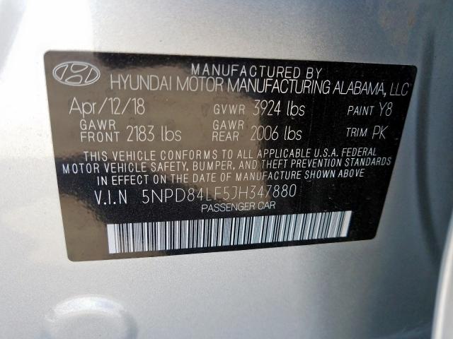 Photo 9 VIN: 5NPD84LF5JH347880 - HYUNDAI ELANTRA SE 