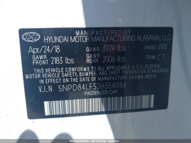 Photo 8 VIN: 5NPD84LF5JH354084 - HYUNDAI ELANTRA 