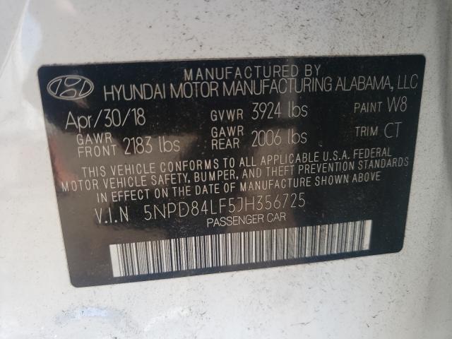 Photo 9 VIN: 5NPD84LF5JH356725 - HYUNDAI ELANTRA SE 