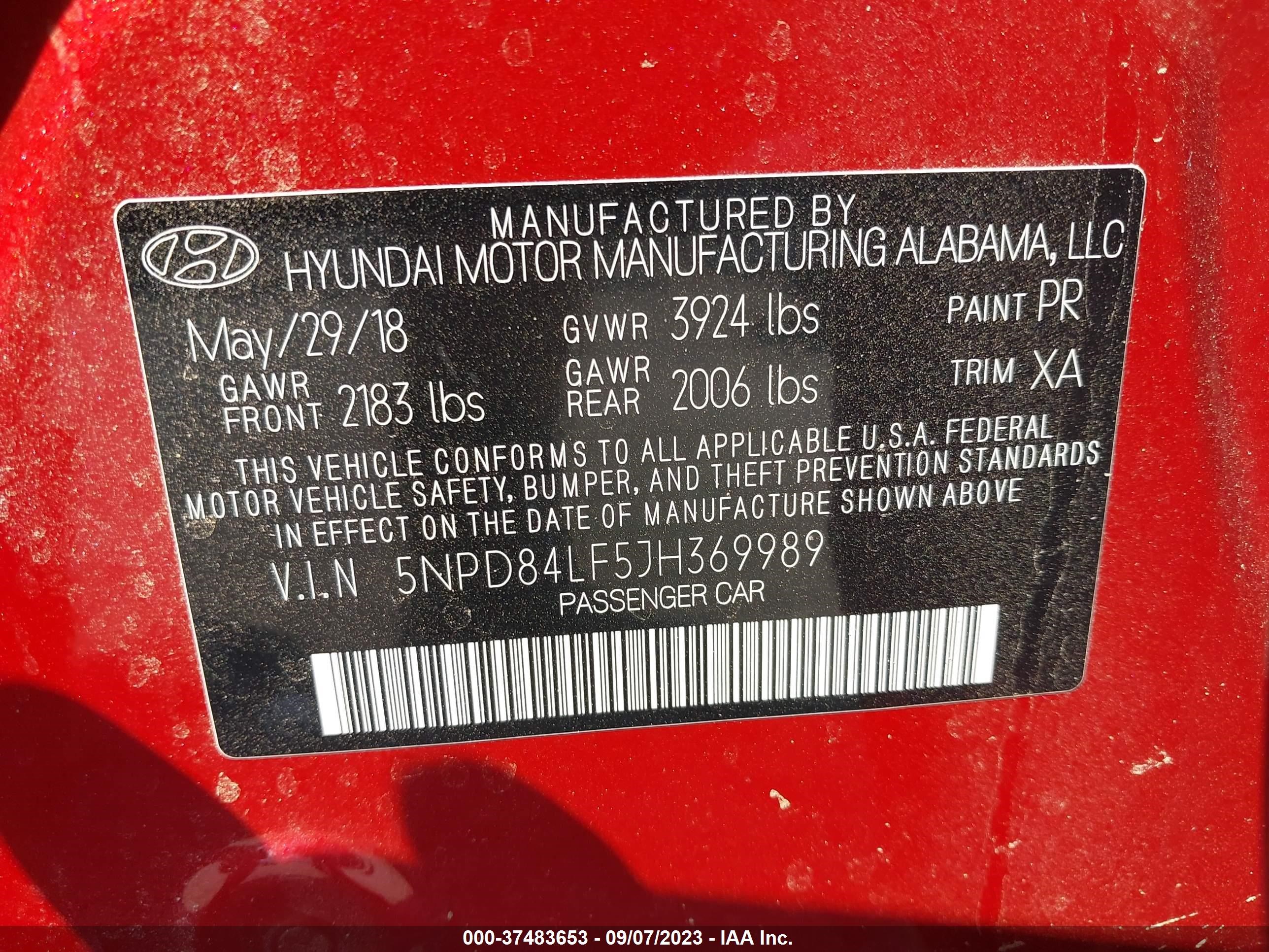 Photo 8 VIN: 5NPD84LF5JH369989 - HYUNDAI ELANTRA 