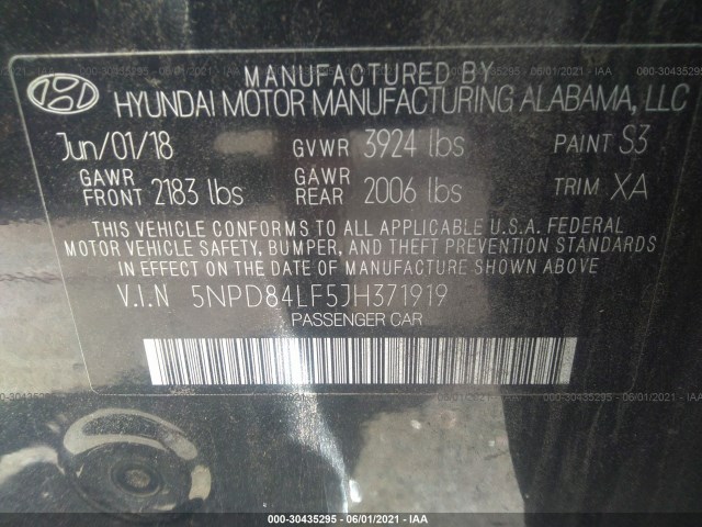 Photo 8 VIN: 5NPD84LF5JH371919 - HYUNDAI ELANTRA 