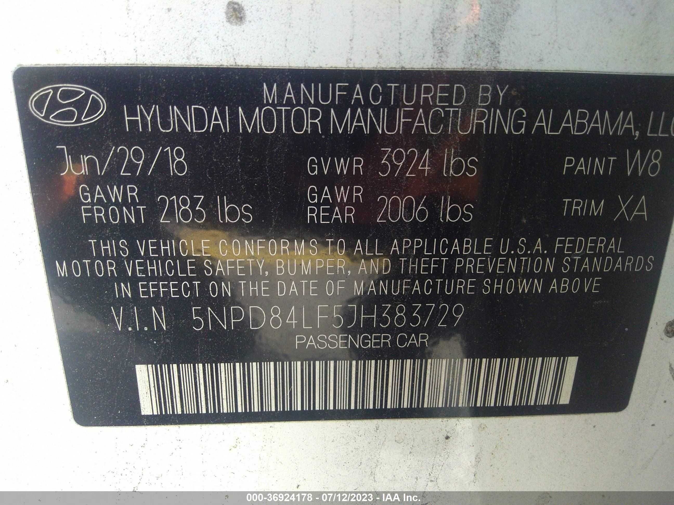 Photo 8 VIN: 5NPD84LF5JH383729 - HYUNDAI ELANTRA 