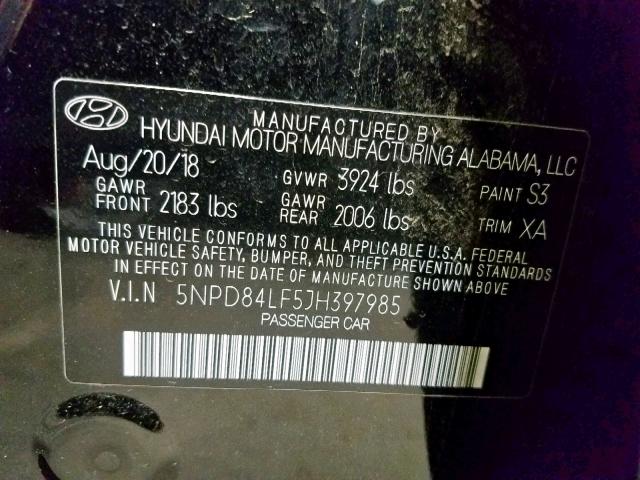 Photo 9 VIN: 5NPD84LF5JH397985 - HYUNDAI ELANTRA SE 