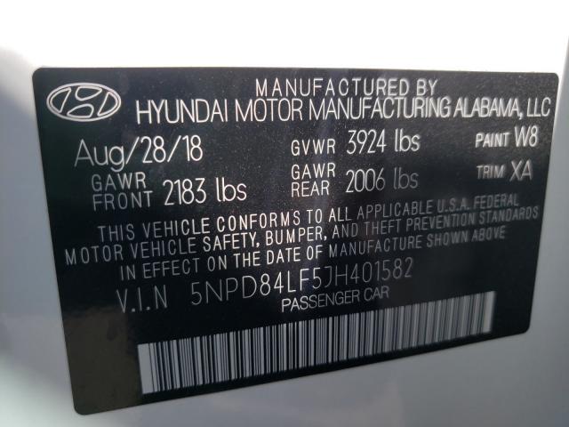 Photo 9 VIN: 5NPD84LF5JH401582 - HYUNDAI ELANTRA SE 