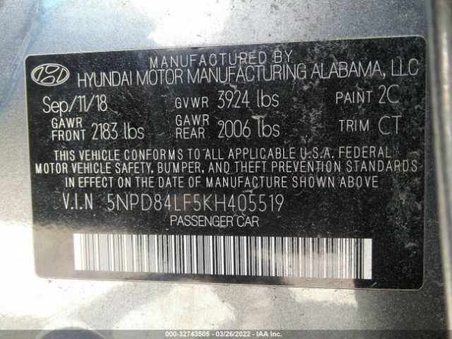 Photo 8 VIN: 5NPD84LF5KH405519 - HYUNDAI ELANTRA 